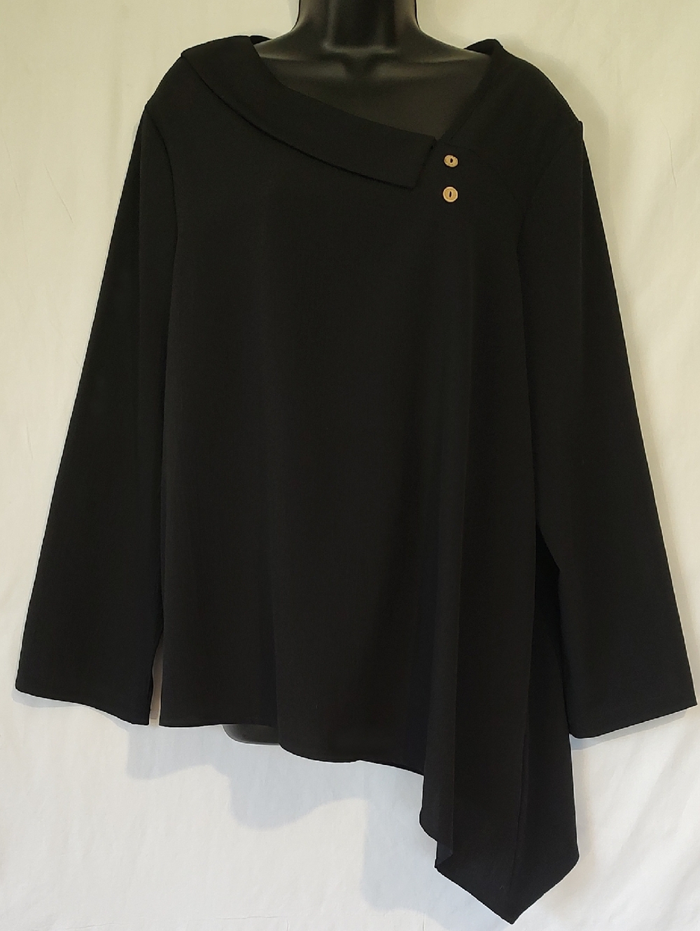 Source Unknown Black Asymmetric Long Sleeve Blouse with Button Detail